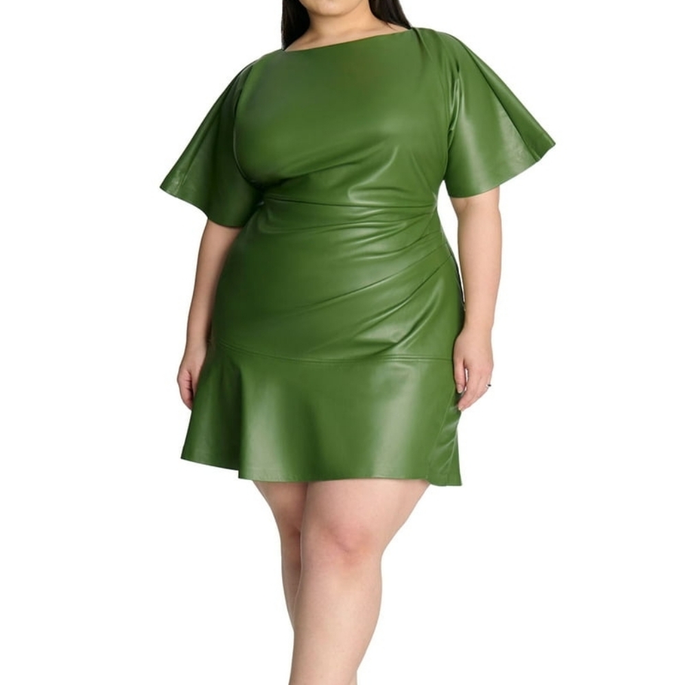 Women's Faux  Green Leather Dress Size 18 - Picture 2 of 6